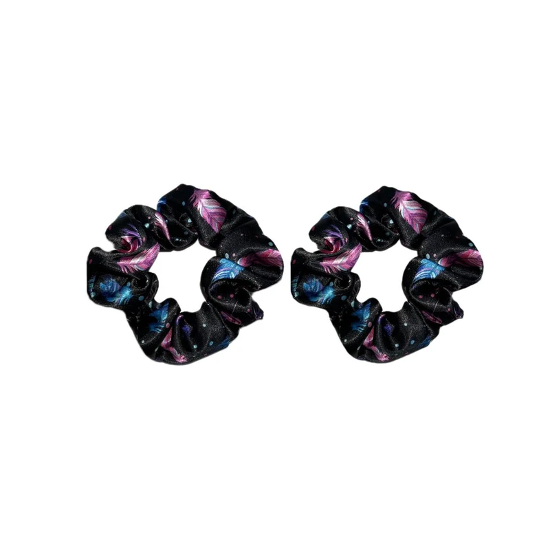 کش مو اسکرانچی زنانه مدل کش بافت طرح پر مجموعه 2 عددی