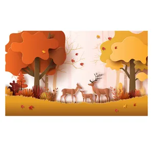 فرش پارچه‌ای مدل فرشینه طرح جنگل پاییزی و گوزن کد AR3059712