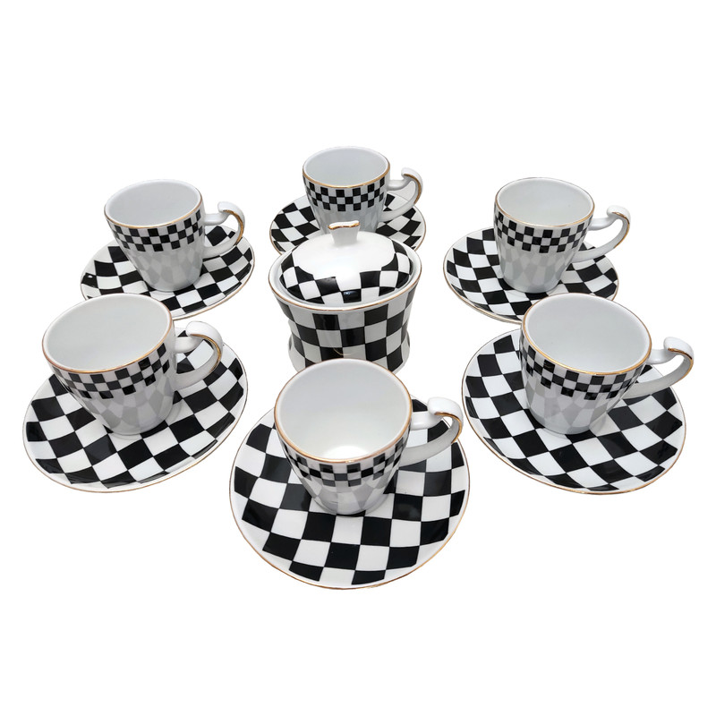 سرویس قهوه خوری 14 پارچه مدل شطرنجی