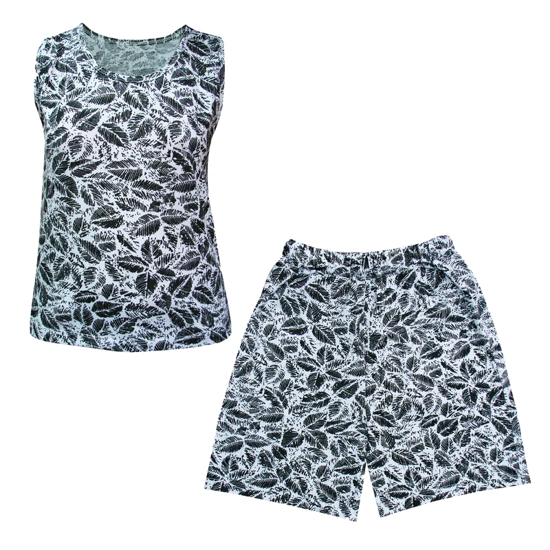 ست تاپ و شلوارک زنانه مدل نخ پنبه طرح برگ کد 030