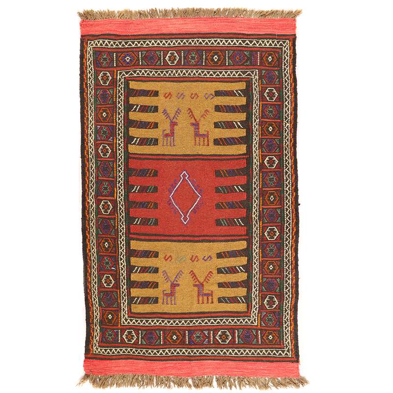 گلیم دستبافت یک و نیم متری طرح سفره کردی کد 1404112