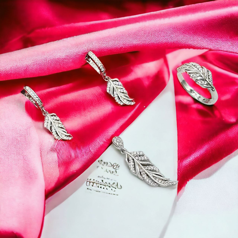 نیم ست نقره زنانه مدل برگ مبینا 0124