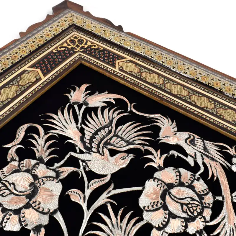 تابلو خاتم کاری طرح گل و مرغ کد 2-5060