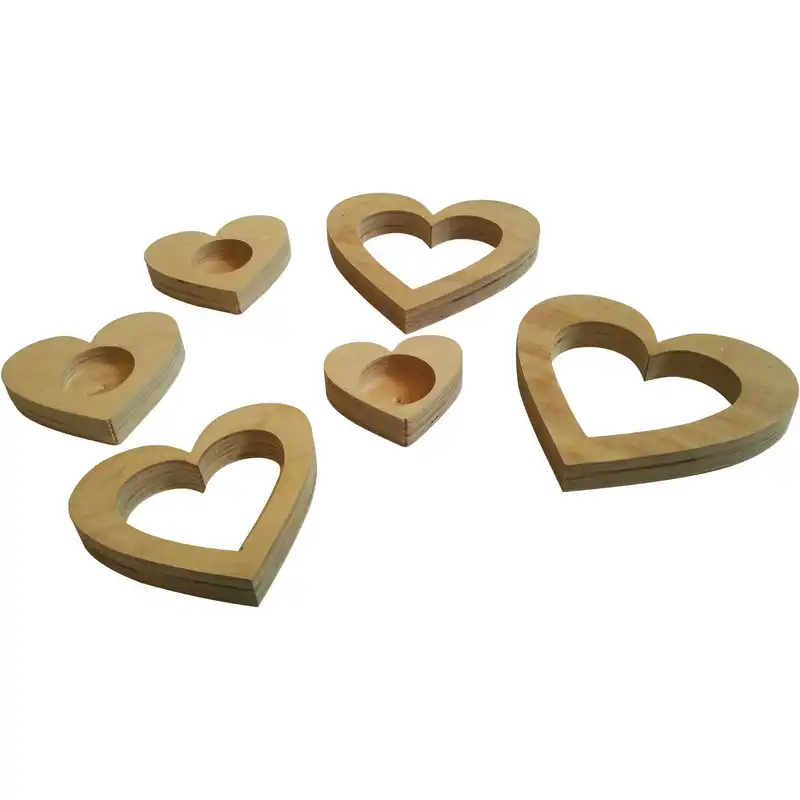 جاشمعی چوبی طرح قلب تو قلب مجموعه 6 عددی