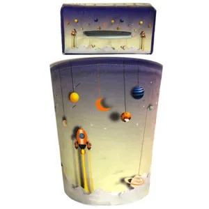 ست سطل و جای دستمال کاغذی اتاق کودک مدل موشک و فضا