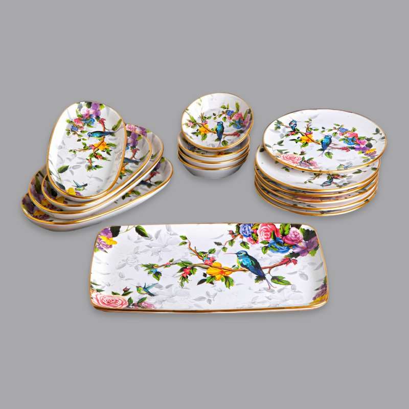 سرویس صبحانه‌خوری 15 پارچه 6 نفر مدل گونول طرح گل و پرنده
