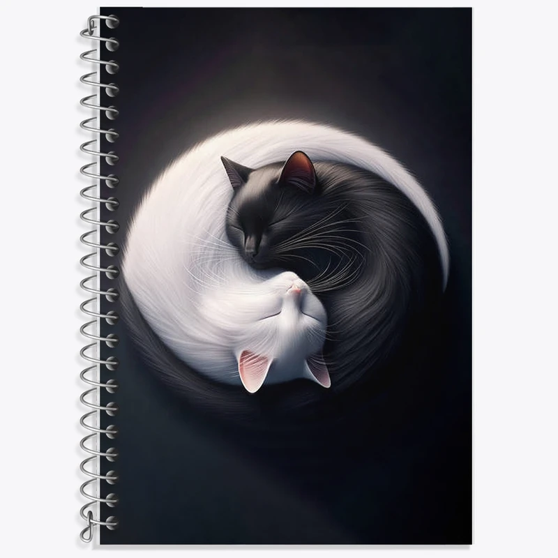 دفتر زبان 50 برگ خندالو مدل دو خط طرح یین و یانگ گربه کد F2750