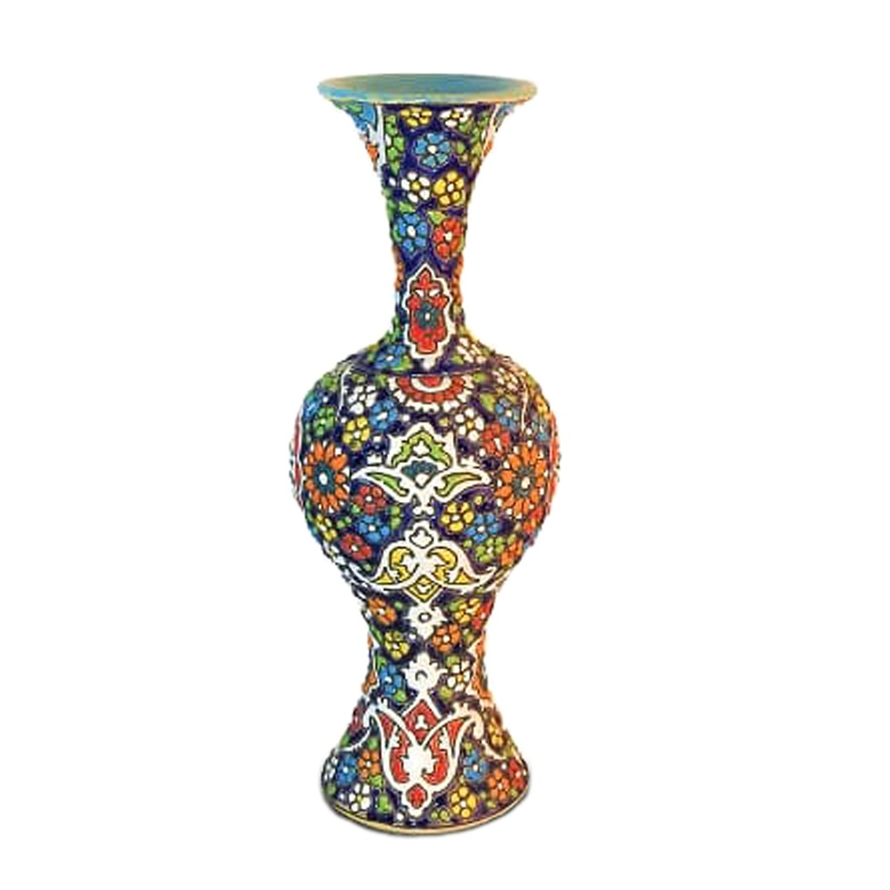 گلدان میناکاری سفالی مدل کمر باریک کد min8