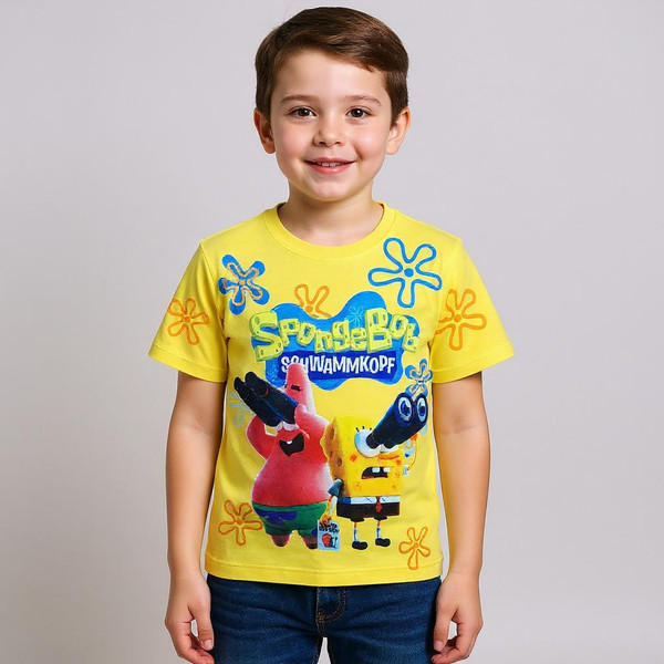 تی شرت آستین کوتاه پسرانه مدل باب اسفنجی کد S110 رنگ زرد