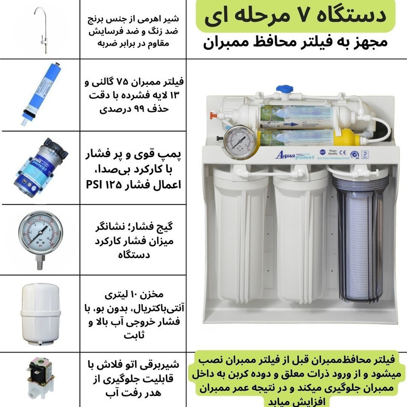 دستگاه تصفیه کننده آب آکوا پیورست مدل RO- F 703 به همراه فیلتر تصفیه آب مجموعه 3 عددی