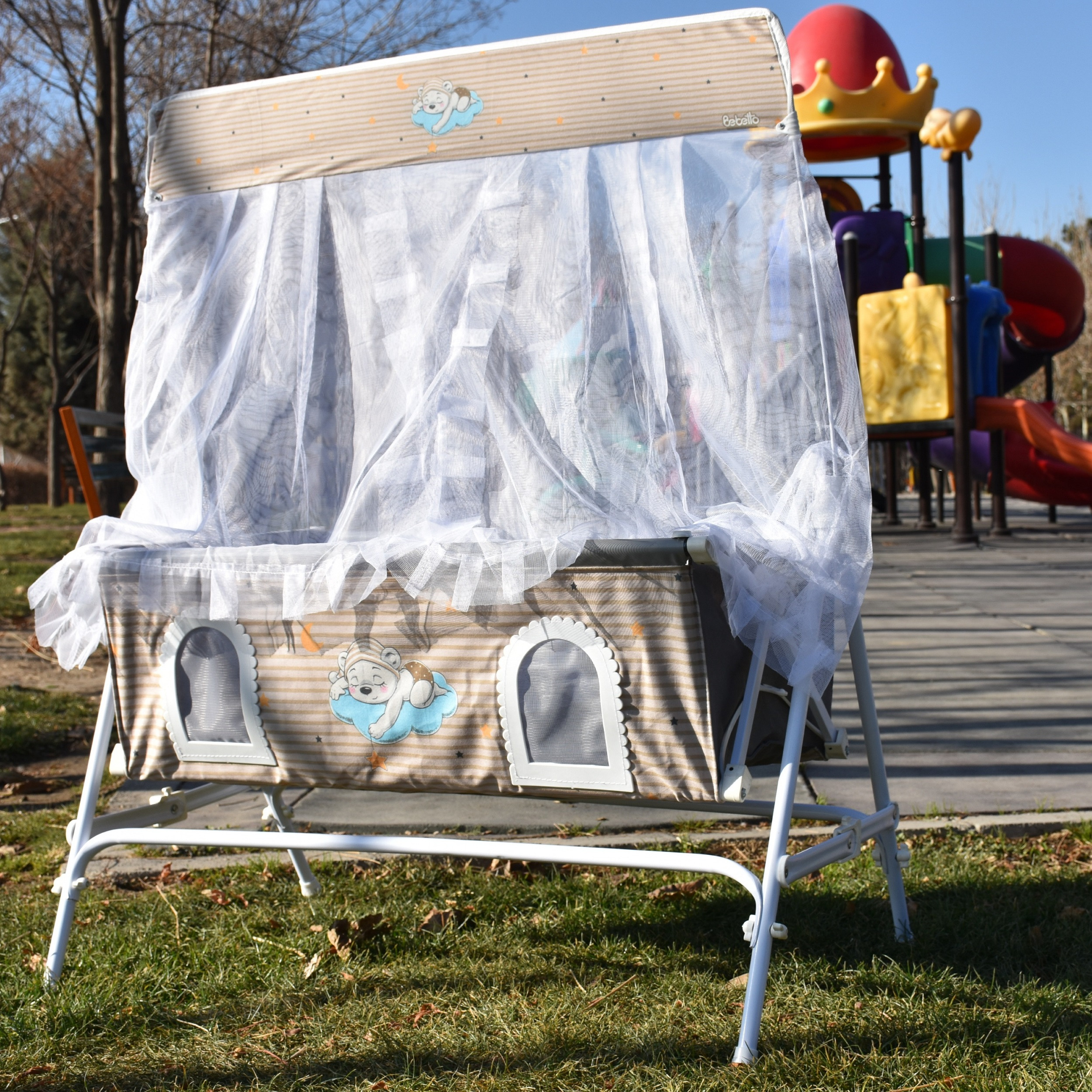 گهواره نوزاد شادی مدل مخمل طرح خرس خوابیده