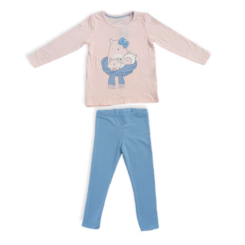 ست تی شرت آستین بلند و شلوار دخترانه لوپیلو مدل پاپیونی