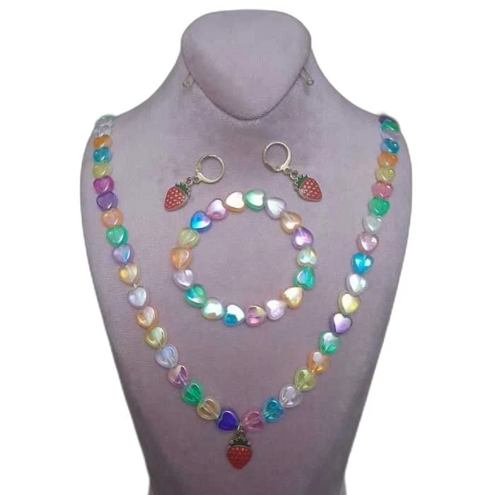 نیم ست دخترانه مدل توت فرنگی طرح قلب کد 0446