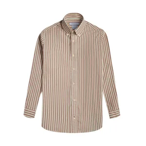 پیراهن آستین بلند یقه دکمه دار مردانه کروم مدل راه راه لینن 2510114