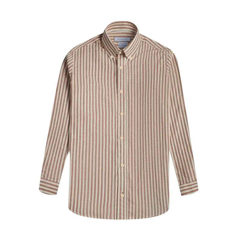 پیراهن آستین بلند یقه دکمه دار مردانه کروم مدل راه راه لینن 2510114