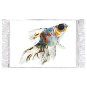 فرش ماشینی دیوارکوب اطلس آبی طرح ماهی مدل T2230