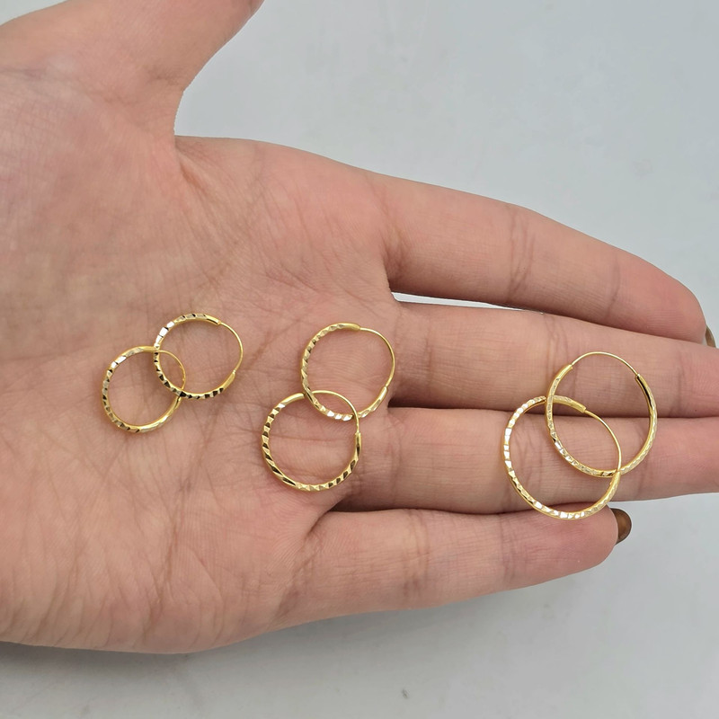 گوشواره حلقه‌ای طلا کم اجرت  18 عیار زنانه طلا و شمش برلیان مدل تراش آینه ای 