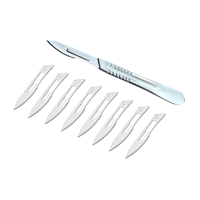 دسته تیغ جراحی مدل SKJYT002369  شماره 4  به همراه تیغ استریل شماره 18 کد SKJUQW002369 مجموعه 9 عددی