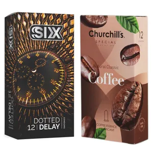 کاندوم چرچیلز مدل Coffee بسته 12 عددی به همراه کاندوم سیکس مدل تاخیری بسته 12 عددی