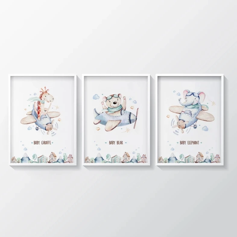 تابلو
کودک مدل طرح خرس و زرافه و فیل خلبان کد TA112617 مجموعه 3 عددی