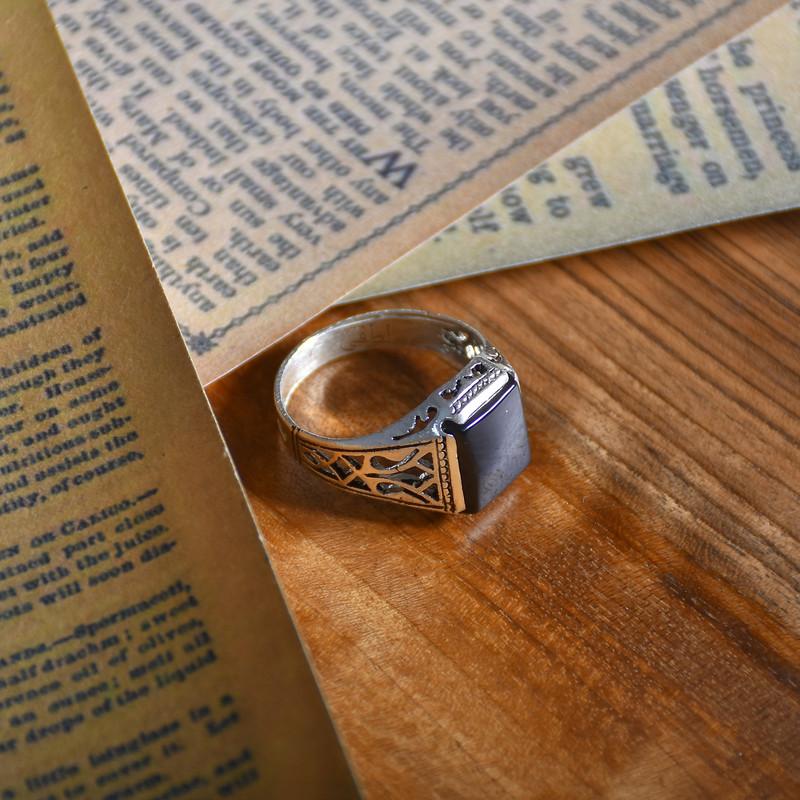 انگشتر نقره مردانه نقره جات لطفی مدل عقیق کد ANMS01E02