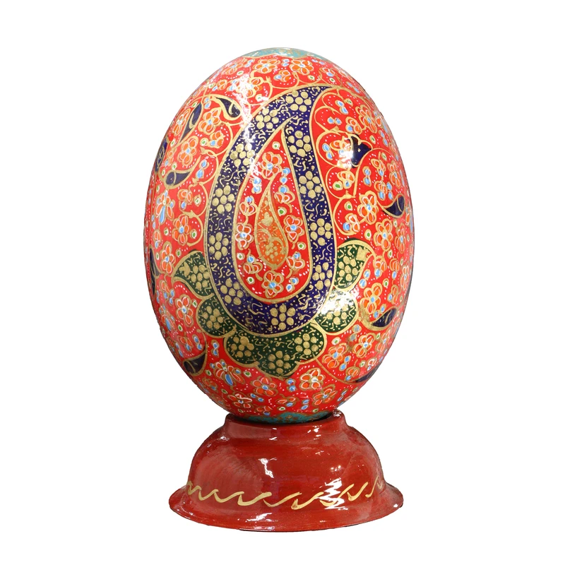 تخم شترمرغ تزیینی صنایع دستی فاخر مدل مگنت دار طرح بته جقه کد Rd139