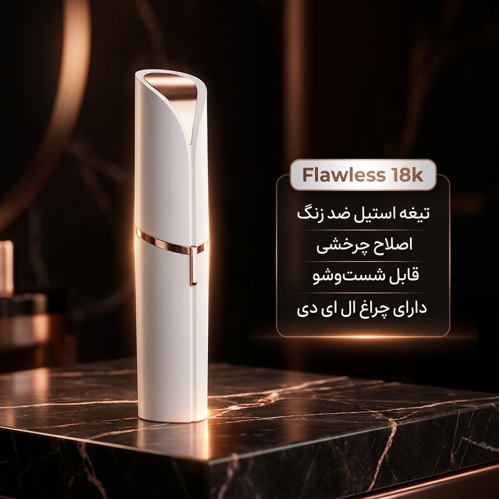 ماشین اصلاح موی صورت بانوان فلالس مدل 18k با تیغه استیل ضد زنگ، اصلاح چرخشی، قابلیت شست‌وشو، منبع انرژی باتری قابل شارژ، دارای چراغ ال ای دی