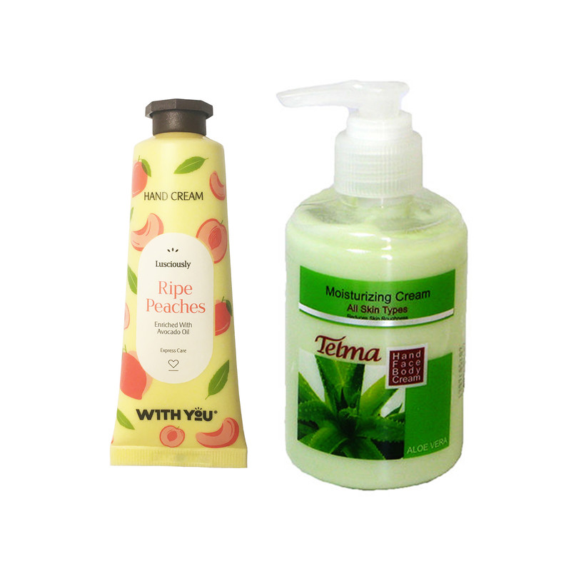 کرم آبرسان و مرطوب کننده تلما مدل آلوئه ورا حجم 200 میلی لیتر به همراه کرم مرطوب کننده ویت یو مدل Ripe Peaches حجم 50 میلی لیتر 