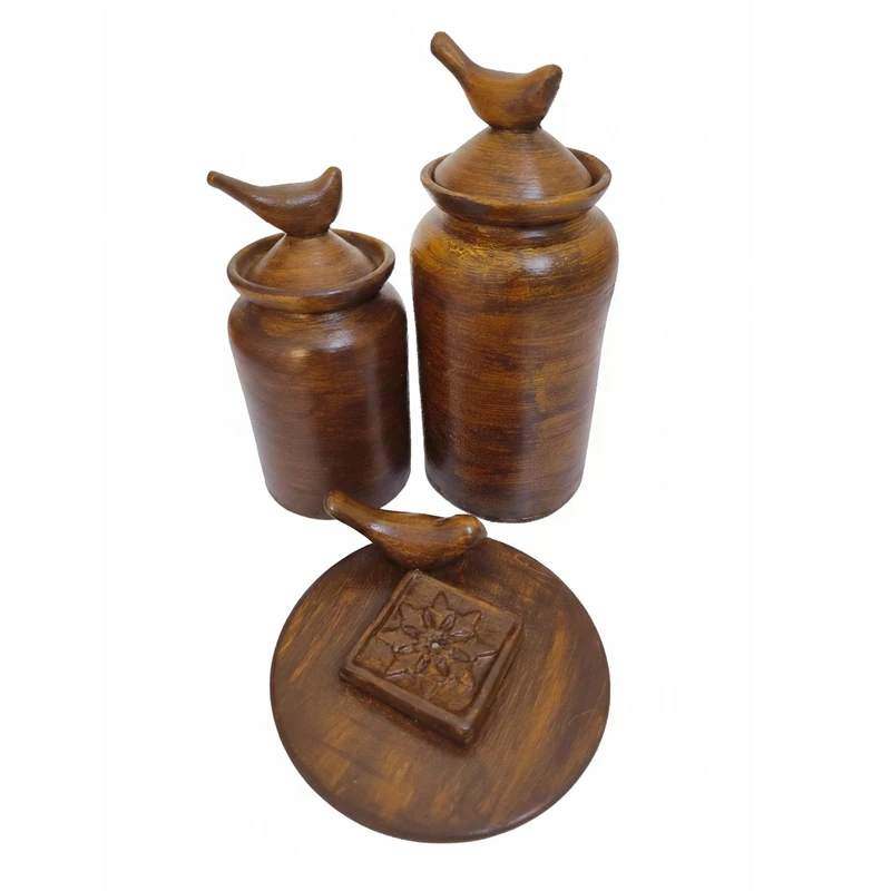 ست 3 تکه جاعودی و بانکه چوبی مدل پرنده