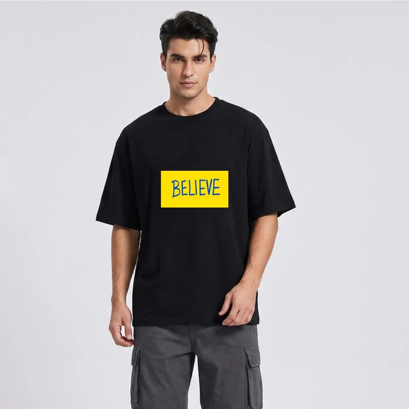 تی شرت مردانه پنبه دورو طرح BELIEVE