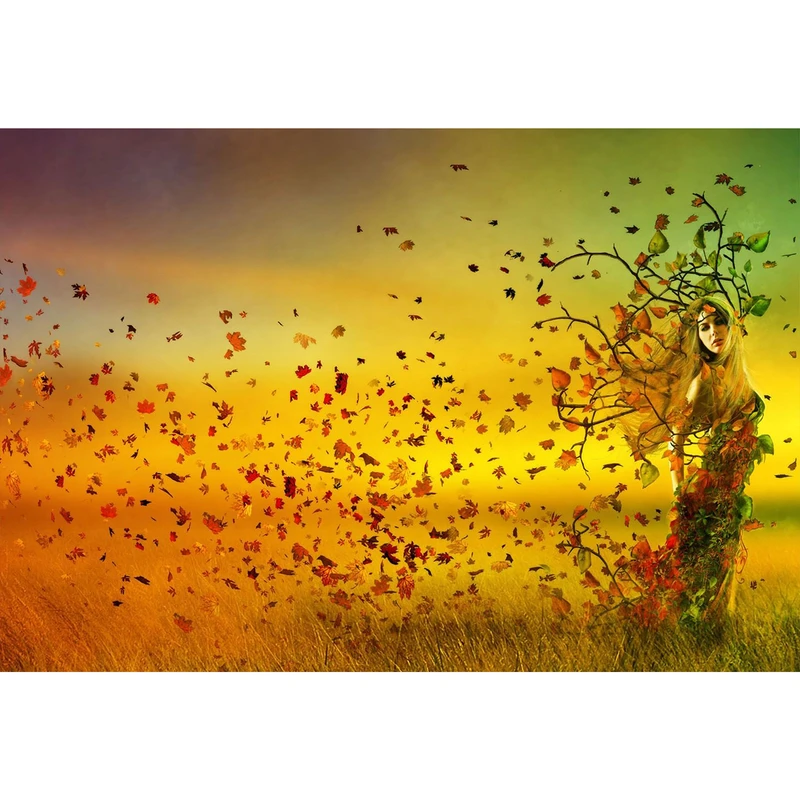 مگنت طرح انتزاعی دختر و برگ پاییز مدل T1307 
