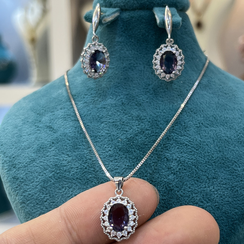 نیم ست نقره زنانه مدل سوپر لوکس جواهری با روکش طلای 34-4332