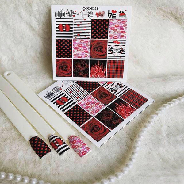 استیکر طراحی ناخن مدل چهارخونه و راه راه کد C214