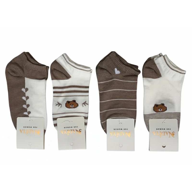 جوراب زنانه مدل خرسی راه راه مدل 003 بسته 4 عددی