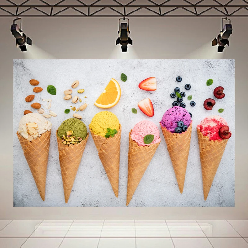 تابلو بوم طرح مخمل طعم‌های مختلف بستنی مدل قیف‌های وافلی کد AR305482