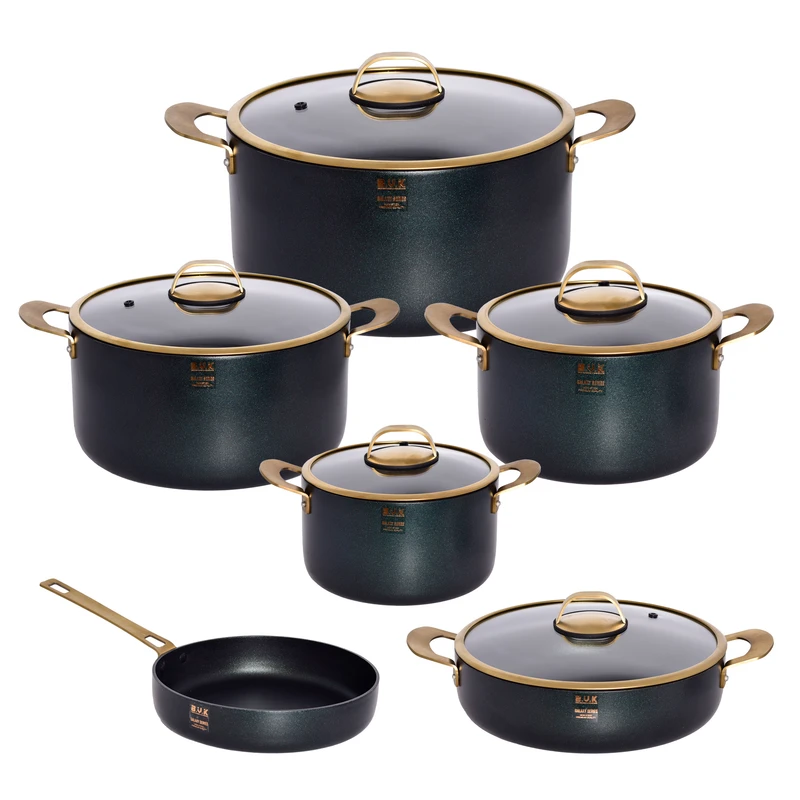 سرویس قابلمه و تابه گرانیتی 11 پارچه بی.وی.کی طرح GOLD کد 714611