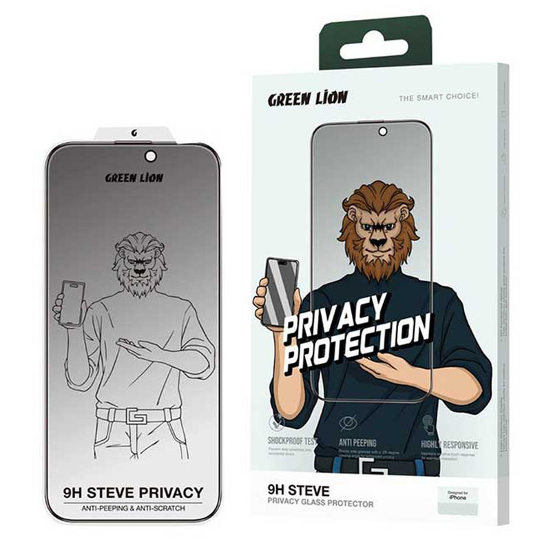 محافظ صفحه نمایش حریم خصوصی گرین لاین مدل 9H Steve privacy مناسب برای گوشی موبایل اپل iphone 16 pro 