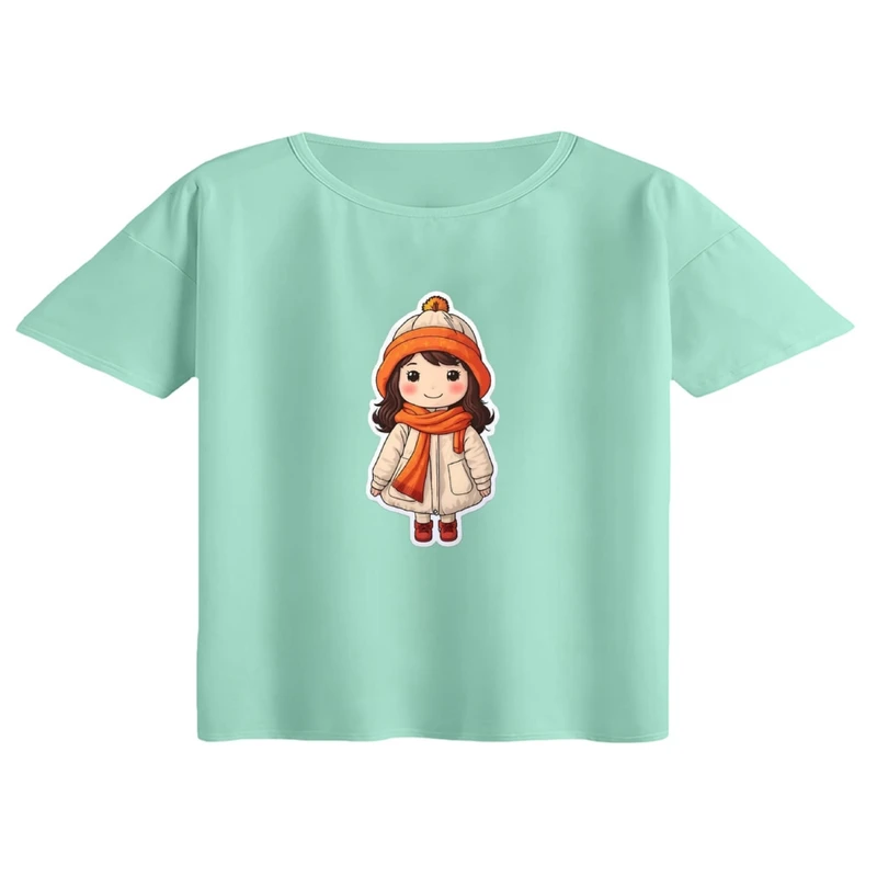 کراپ تی‌شرت آستین کوتاه زنانه مدل دختر پاییزی