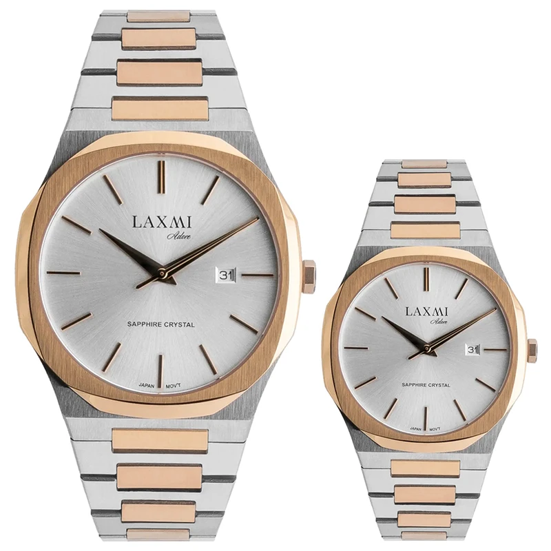 ست ساعت مچی عقربه‌ای کوارتز زنانه و مردانه لاکسمی مدل 12-8558