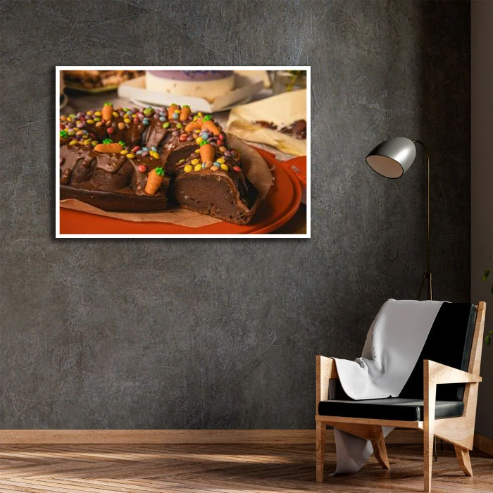 تابلو نوری بکلیت طرح کیک شکلاتی مدل W-D2256 فریم سفید