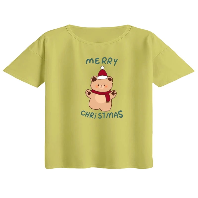 کراپ تی‌شرت آستین کوتاه زنانه مدل خرس کریسمس کد 2