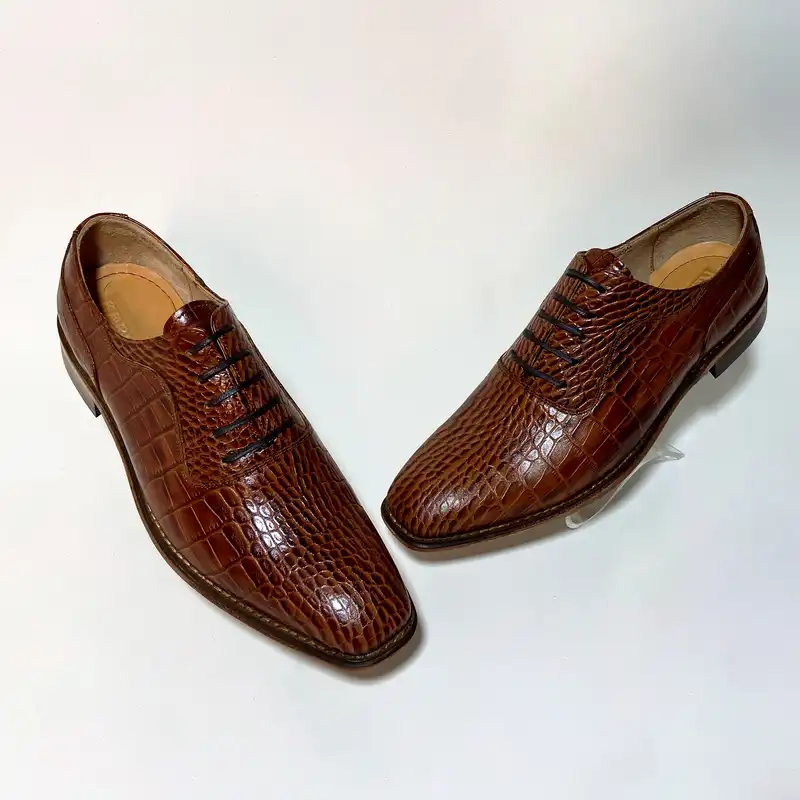 کفش مردانه کرمانی مدل تمام چرم دستدوز کروکودیل کد 1057 رنگ عسلی