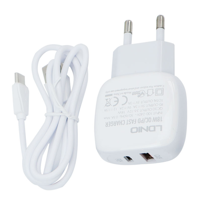 شارژر دیواری الدینیو مدل A2313C به همراه کابل تبدیل USB-C