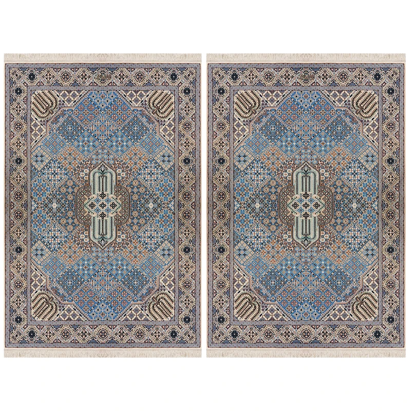 فرش دستبافت 3 متری مدل نائین جوشقان ۶لا کد 1092 - 1093 زمینه آبی مجموعه 2 عددی