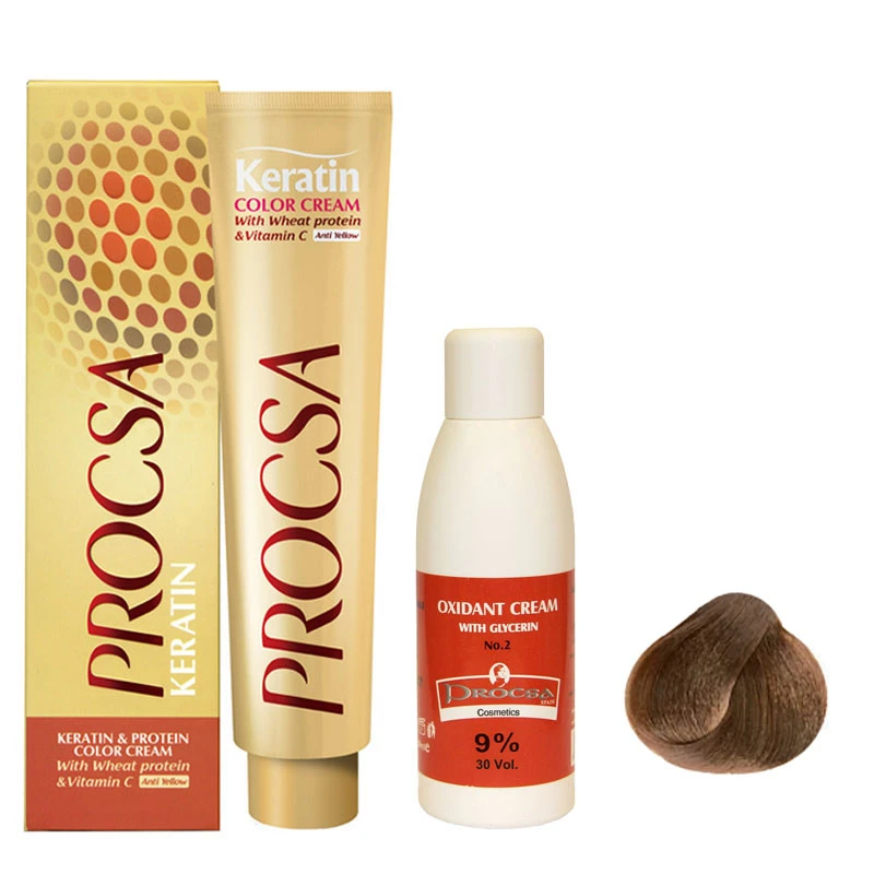 رنگ مو پروکسا سری Hazelnut شماره 7.35 حجم 100 میلی لیتر رنگ بلوند فندقی متوسط به همراه اکسیدان پروکسا مدل گلیسیرینه 9 درصدی حجم 120 میلی لیتر