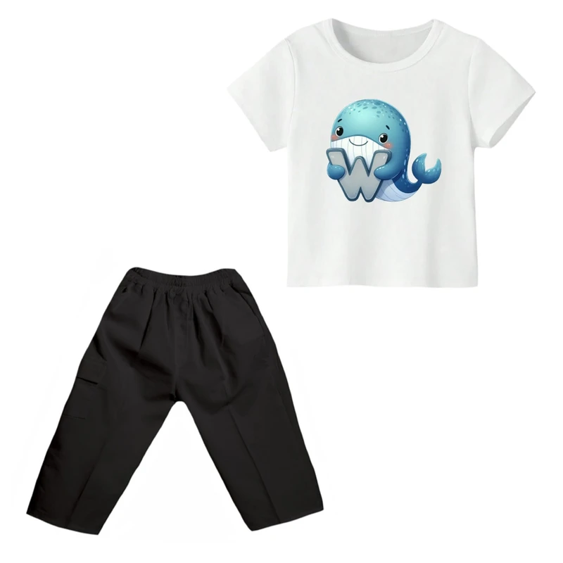 ست تی شرت و شلوارک پسرانه مدل نهنگ کد ۳