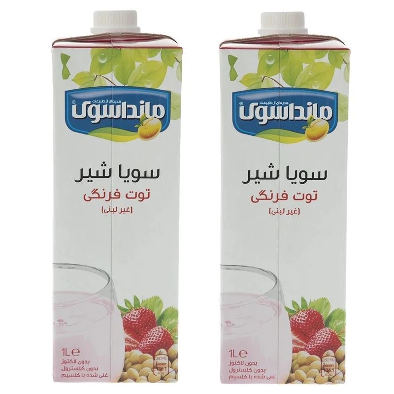 شیر سویا توت فرنگی غیرلبنی مانداسوی - 1000 گرم بسته 2 عددی