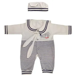 ست سرهمی و کلاه نوزاد طرح ملوانی کد m82