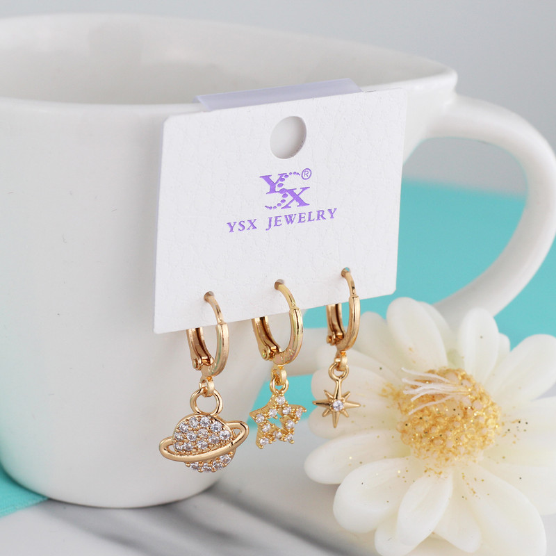 گوشواره زنانه وای اس ایکس مدل ستاره کد J673 بسته سه عددی