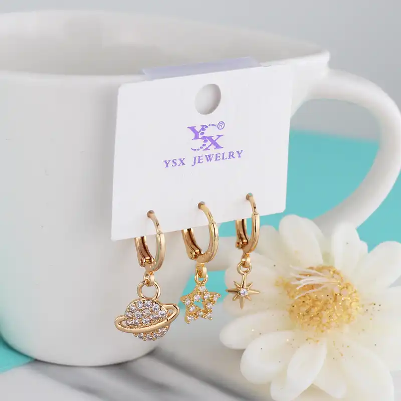 گوشواره زنانه وای اس ایکس مدل کهکشانی کد ear673 بسته سه عددی